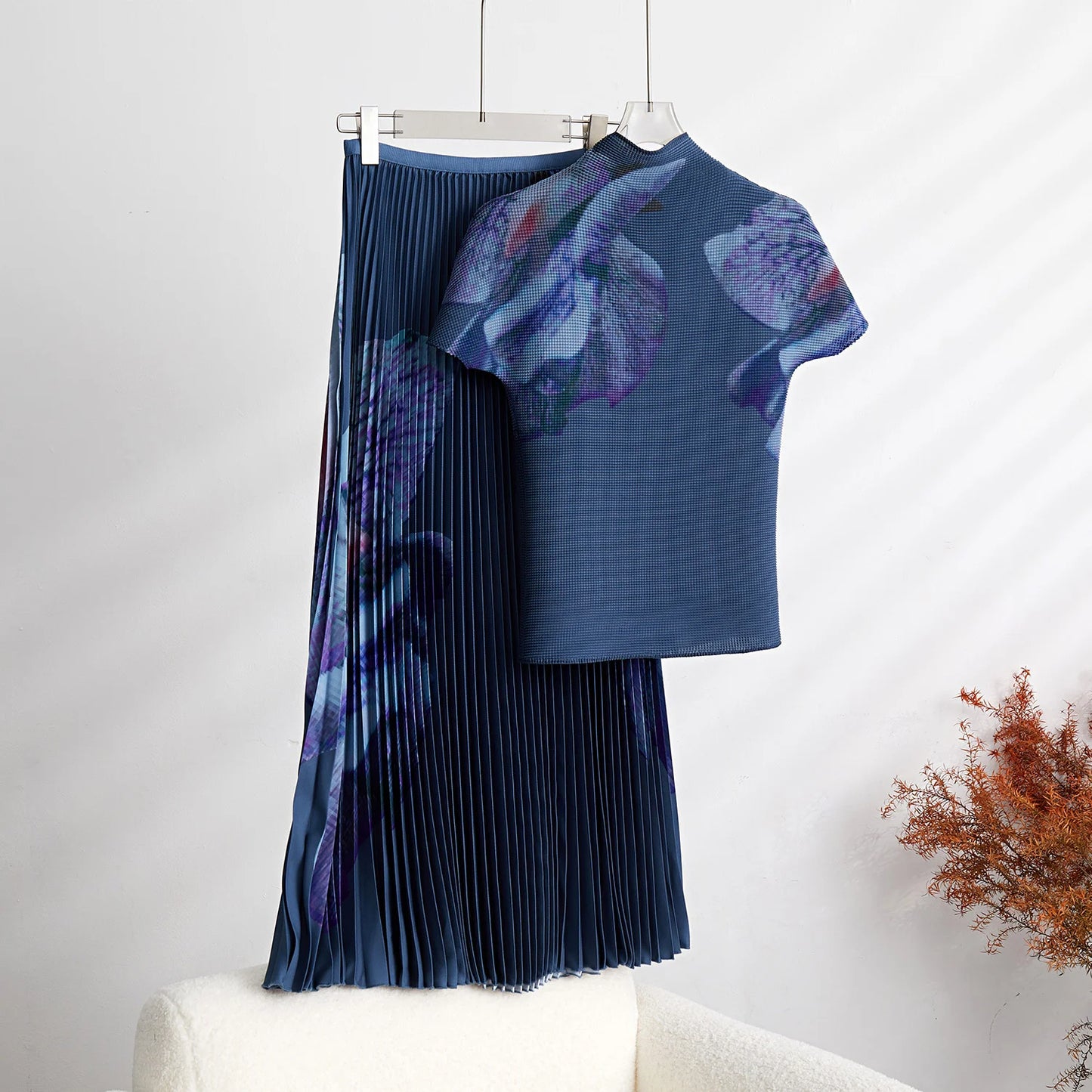 Women’s Pink Pleated Top & Skirt Set