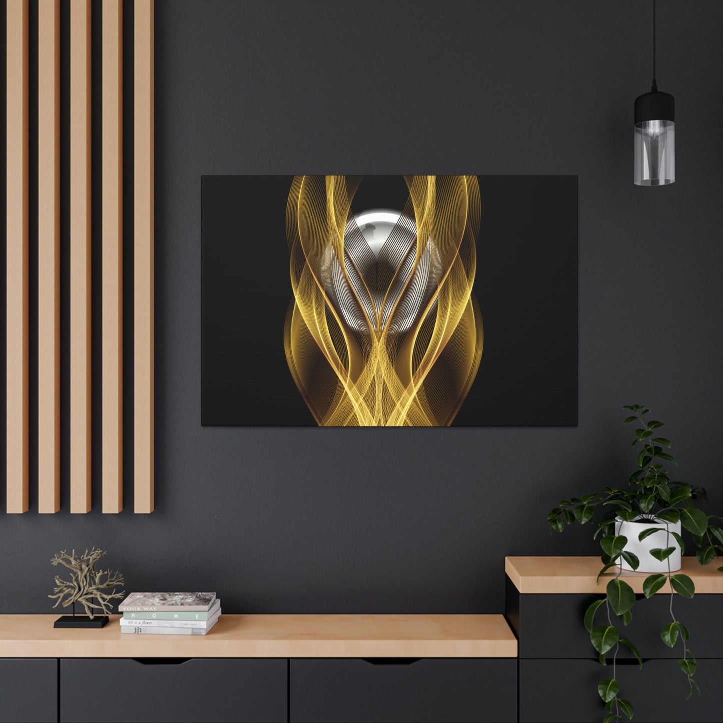 Home Decor Custom Wall ART | Canvas Frame Gold and Black Print | Painting Poster | Abstract Design | Modern Home Office Wall Frame | Firelin