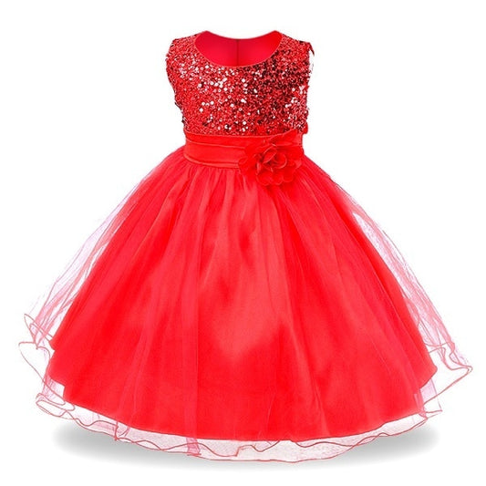 Christmas Girl Dress Princess Wedding Party sequins Sleeveless New Year Clothes-Girls Sequin Dress-Top Super Deals-as picture 3-3T-Free Item Online