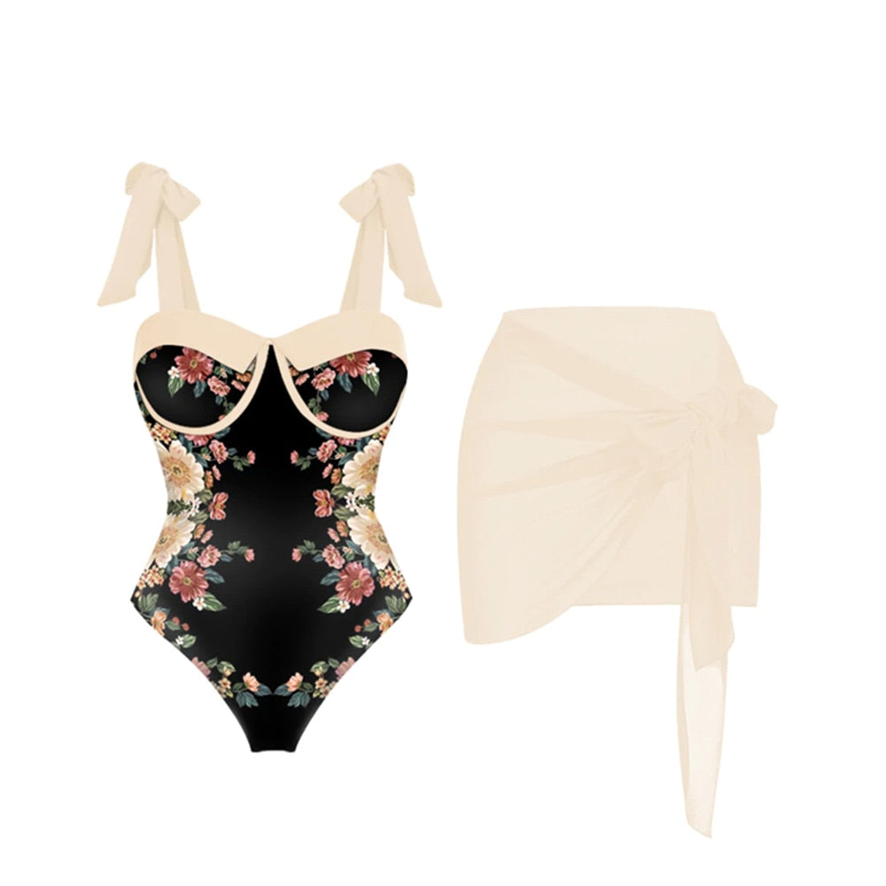 Chic One Piece Swimsuit and Coverup Slim Bikini High Beachwear