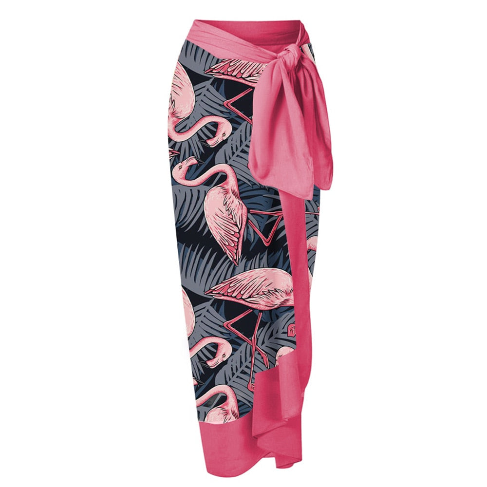 Swimsuit Flamingo Print One Piece Suit with Skirt Beach Dress Bathing Suit Summer Surf Wear