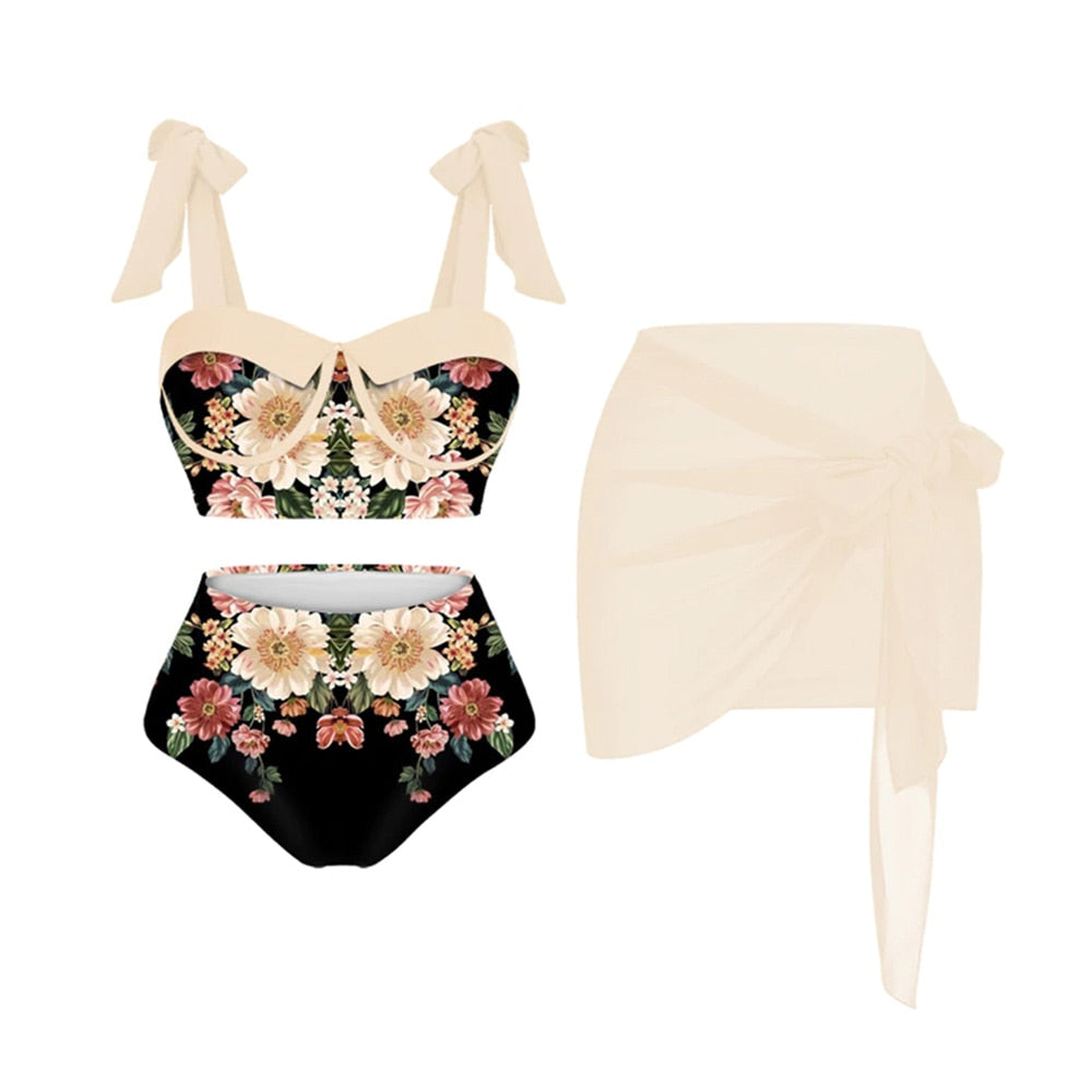 Chic One Piece Swimsuit and Coverup Slim Bikini High Beachwear