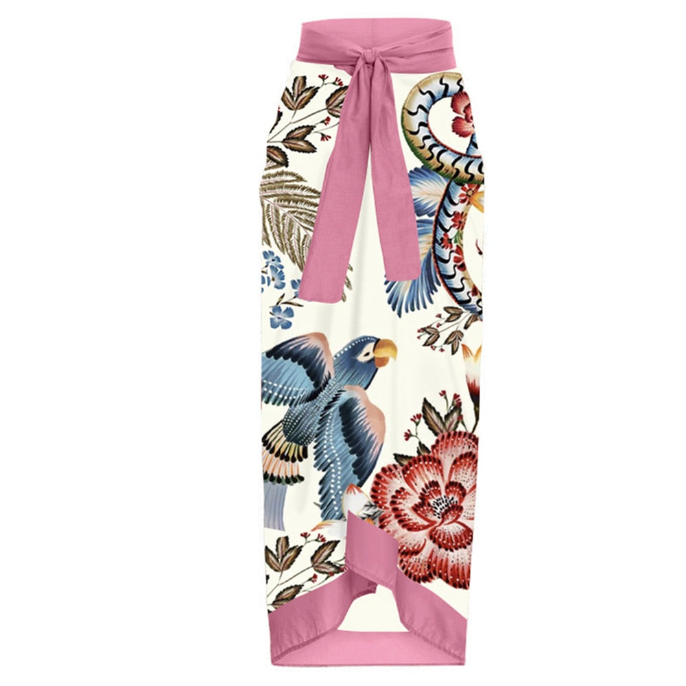 Floral Print One-Piece Swimsuit Set