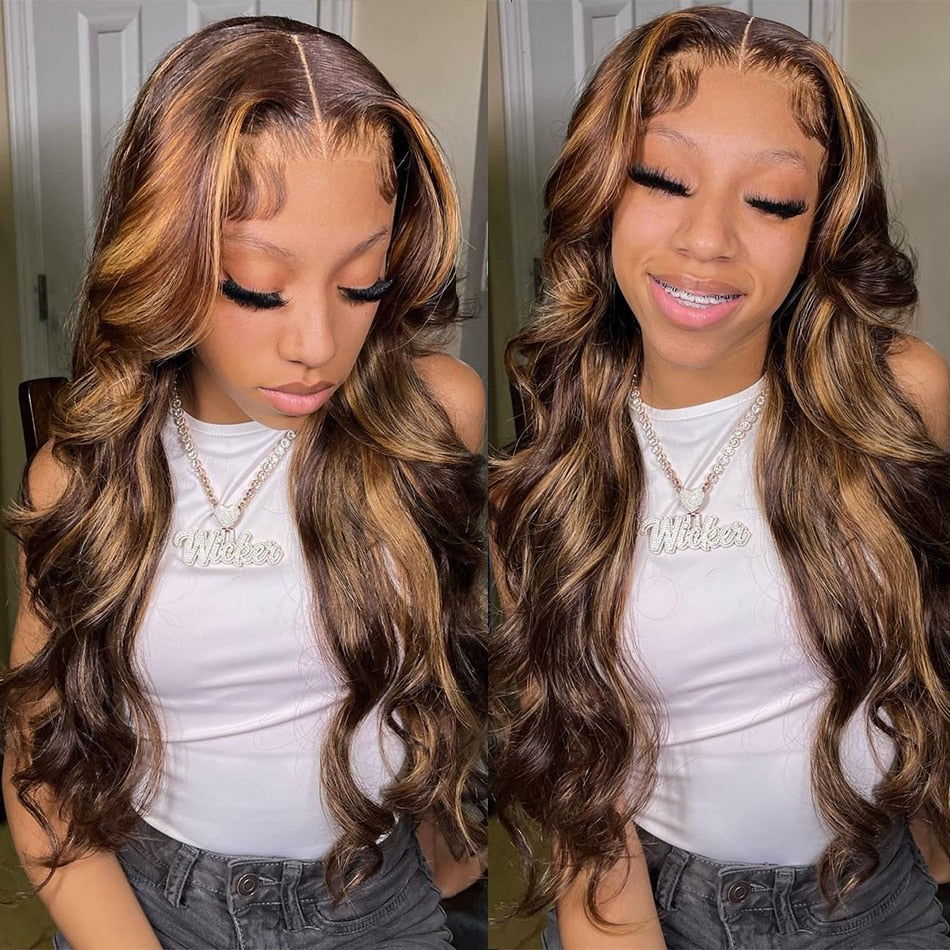 30 Inch Colored Highlight Human Hair Wigs Brazilian Loose Waves