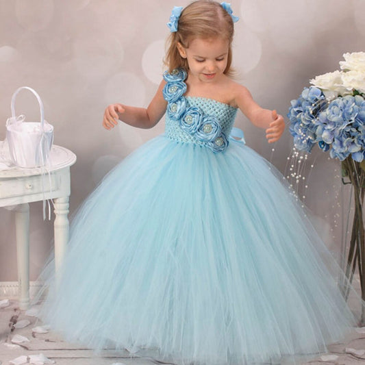 Blue Girl Dress Flower Girl Tutu Dress Birthday for Girls Size 2-10Y