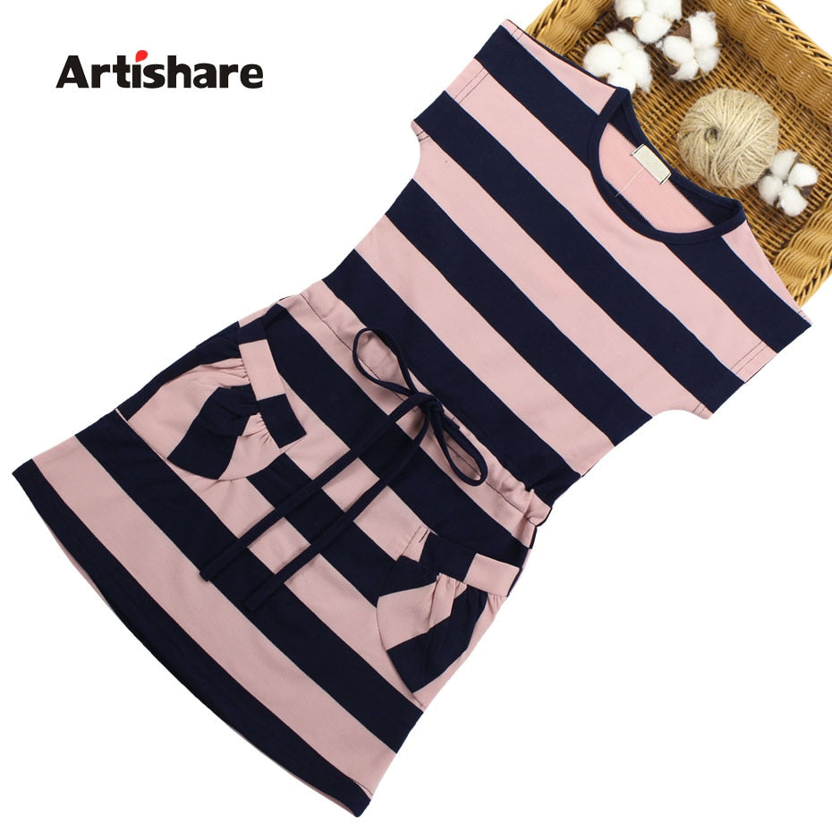 Dress For Girls Striped Girls Summer Dress Casual Style Dress Girls Summer Teenage Kids Clothes 6 8 10 12 13 14 Year