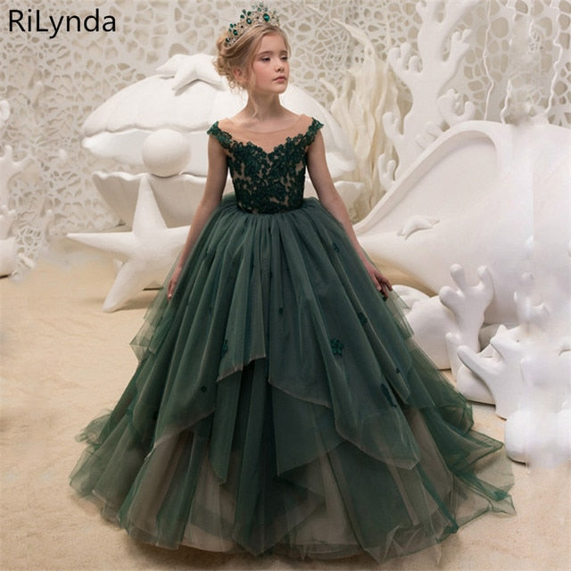 Flower Girl Dresses for Weddings Banquet Dress Girl Beaded Birthday First Communion Dresses Petals Long Sleeves Ball Gown