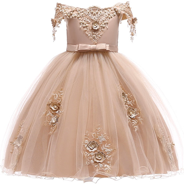 Girls dress lace beaded formal evening dress wedding princess flower clothing girl children costume party baby girl clothes