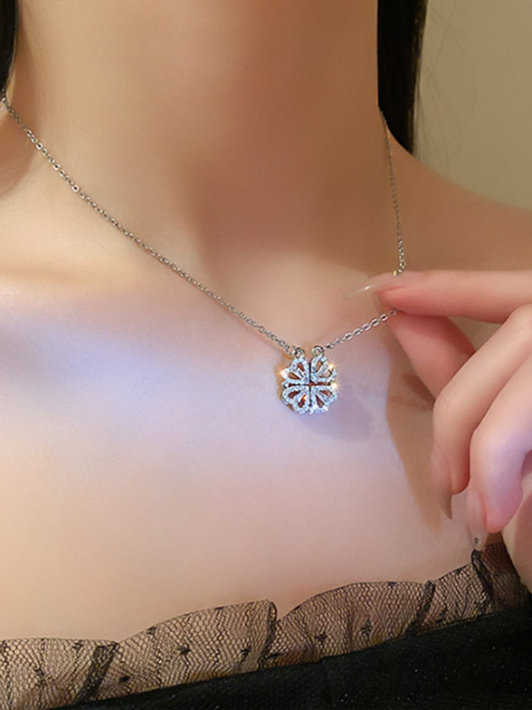 4 crystal heart flower pendant stainless steel necklace gold silver chain