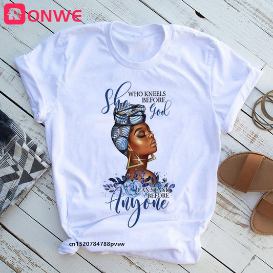 African Lady Women Tee Black Girl History Month T-shirt Melanin Top-tee shirt-Top Super Deals-p8113a-white-M-Free Item Online