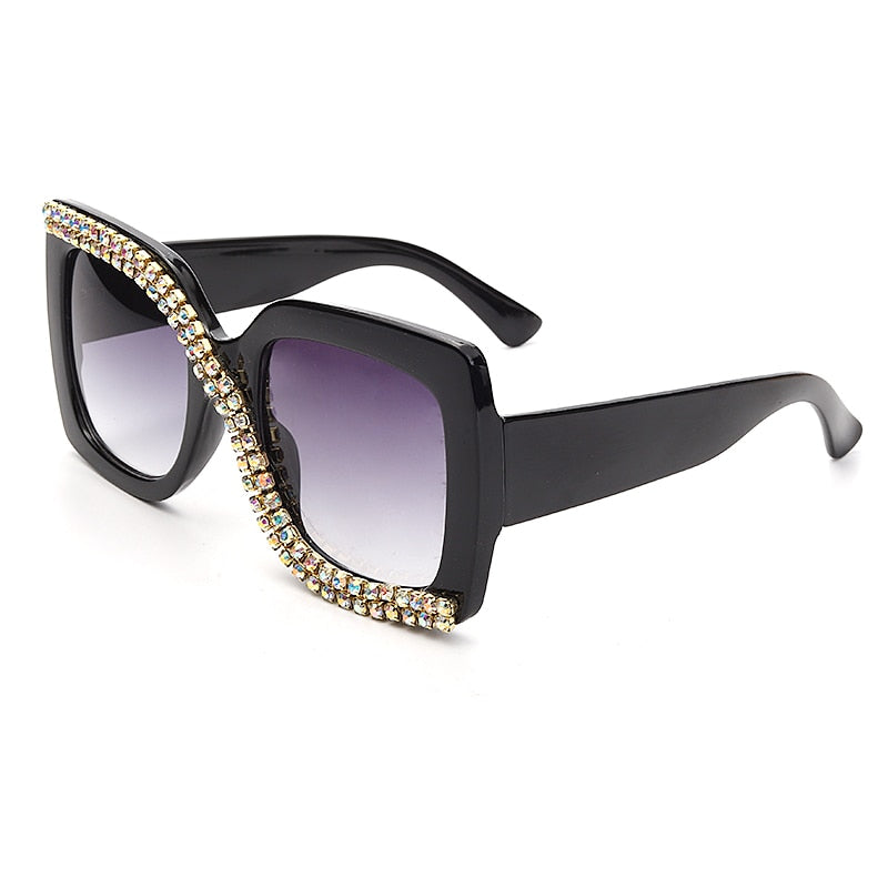 Women Luxury Vintage Oversized Sunglasses Rhinestone Glasses Shades