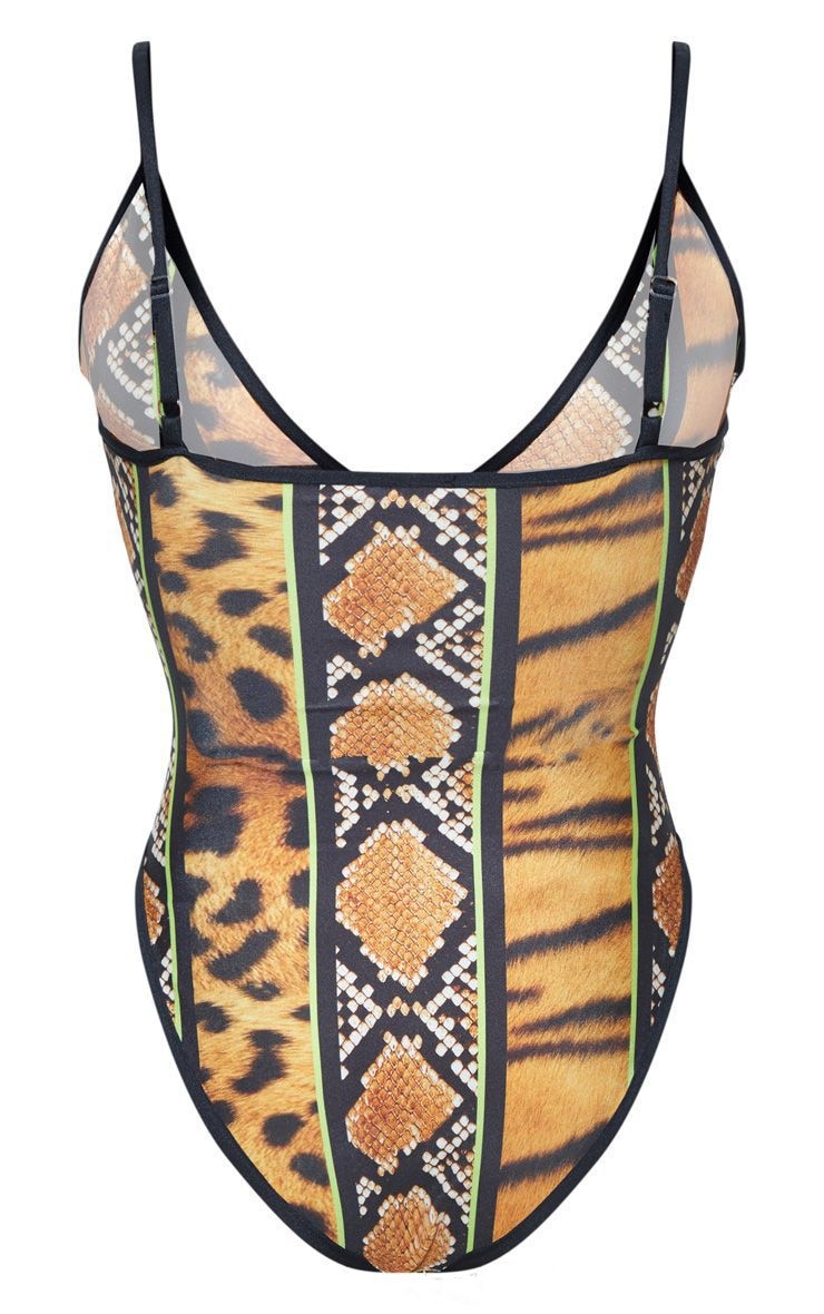 One Piece Swimsuit Leopard Snakeskin Print Zipper Plus Size Swimwear Women Bodysuit Bathing Suit Swim Wear Bikini