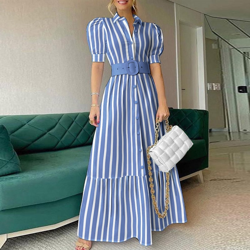 Fall Dress Puff Shoulder Party Long Dress