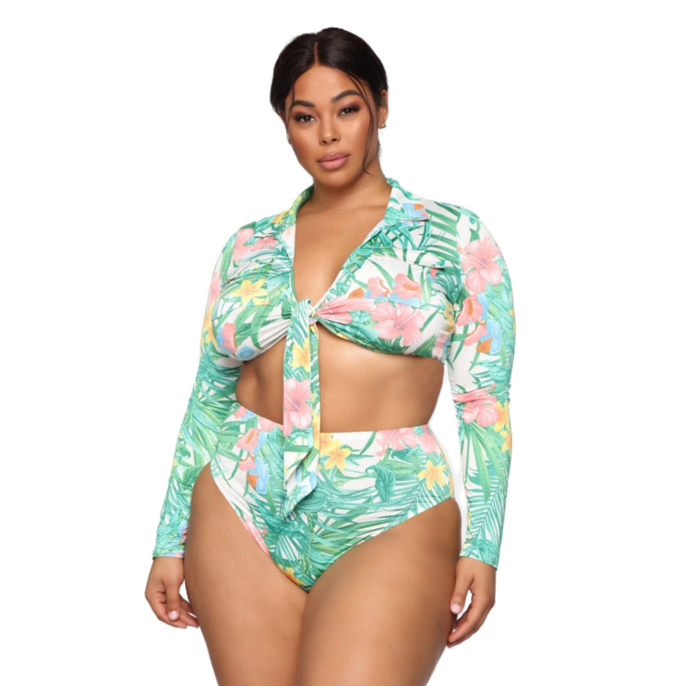 Bikini Set Women Plus Size Long Sleeve two-pieces