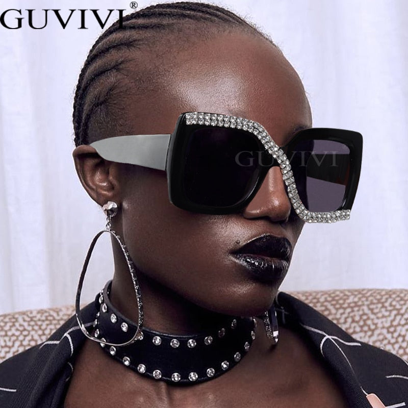 Women  Luxury Vintage Oversized Sunglasses Rhinestone Glasses Shades
