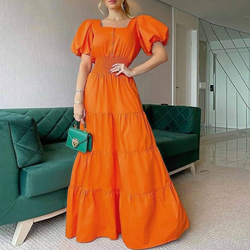 Fall Dress Puff Shoulder Party Long Dress