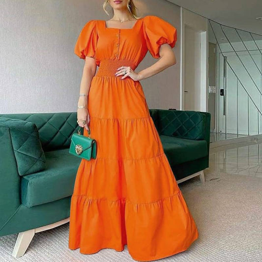 Fall Dress Puff Shoulder Party Long Dress