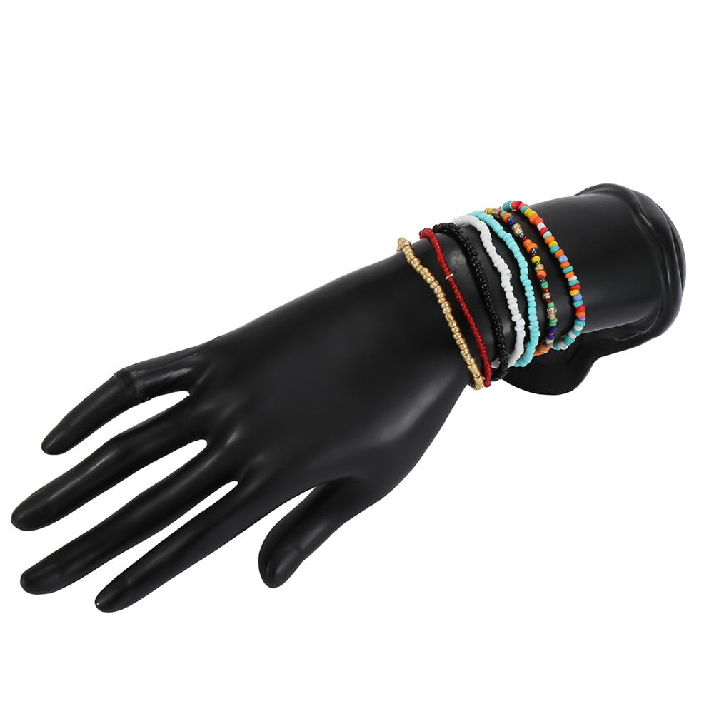 Bohemian Beaded Chain Elastic Anklet Bracelet