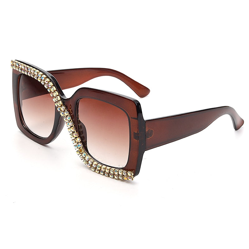 Women  Luxury Vintage Oversized Sunglasses Rhinestone Glasses Shades
