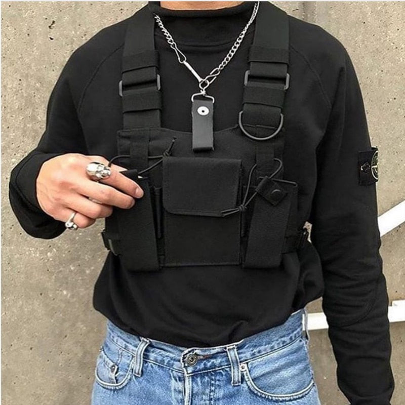 Functional Tactical Chest Bag Fashion Bullet Hip Hop Vest Streetwear Bag Waist Pack Women Black Chest Rig Bag 233