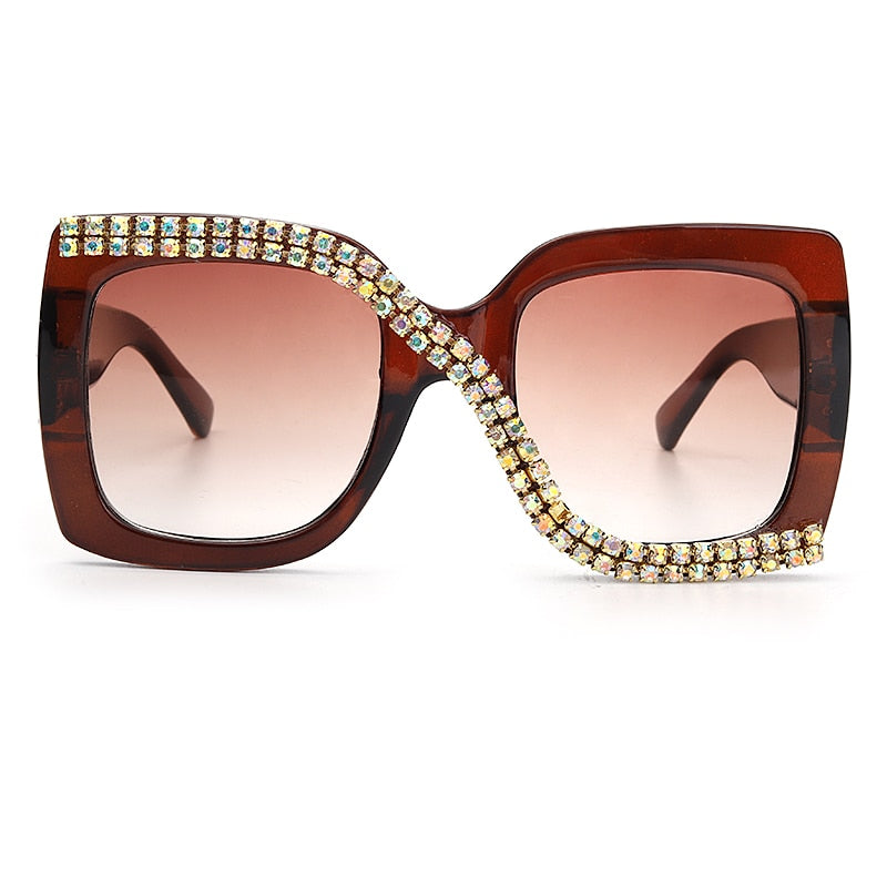 Women Luxury Vintage Oversized Sunglasses Rhinestone Glasses Shades