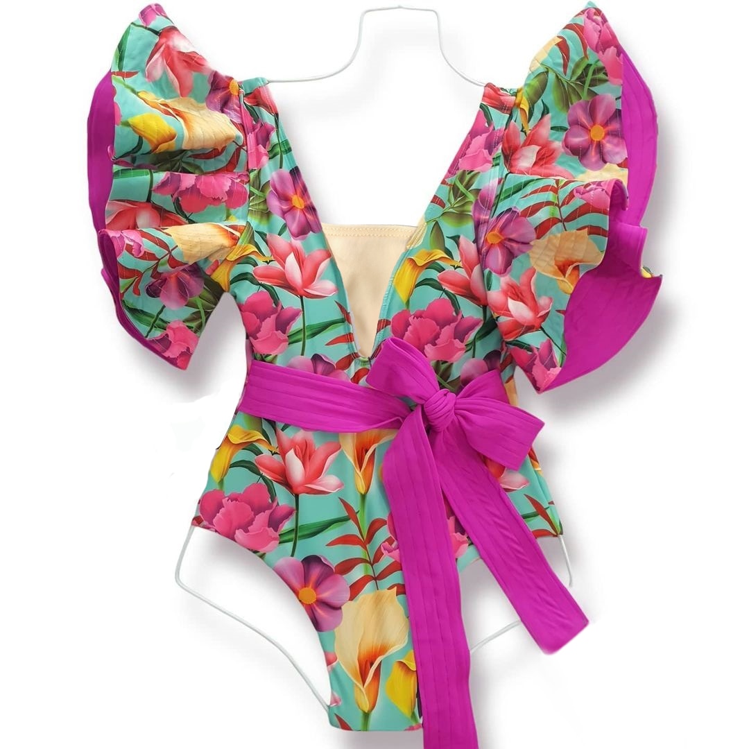 Floral Printed Deep V-neck Ruffle Swimsuit Push Up One Piece Backless Top Super Deals Floral Printed Deep V-neck Ruffle Swimsuit Push Up One Piece Backless Top Super Deals
