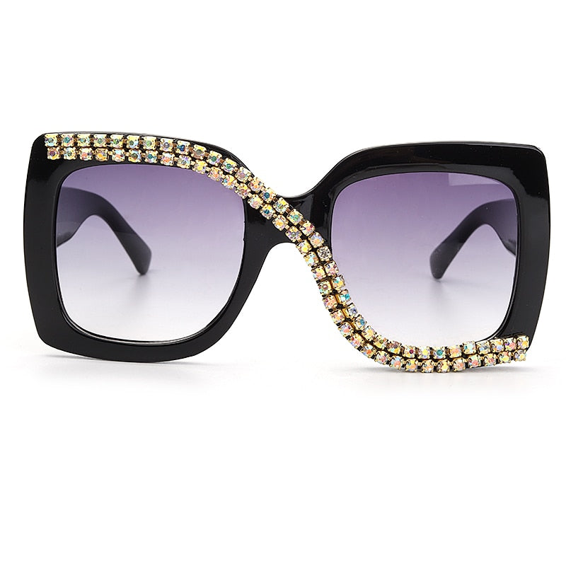 Women  Luxury Vintage Oversized Sunglasses Rhinestone Glasses Shades