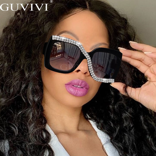 Women  Luxury Vintage Oversized Sunglasses Rhinestone Glasses Shades