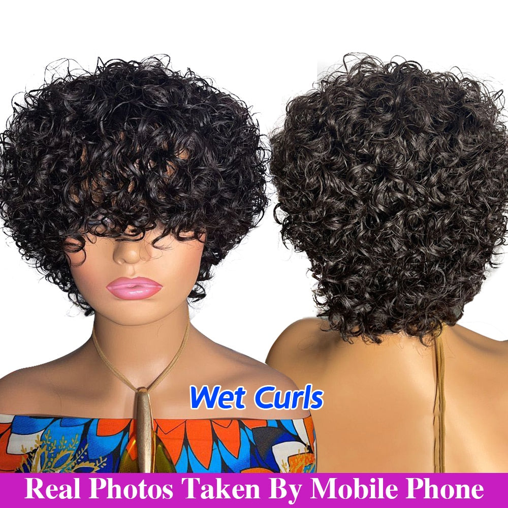 Pixie Cut Wig Human Hair Short Curly Women Human Hair With Bangs