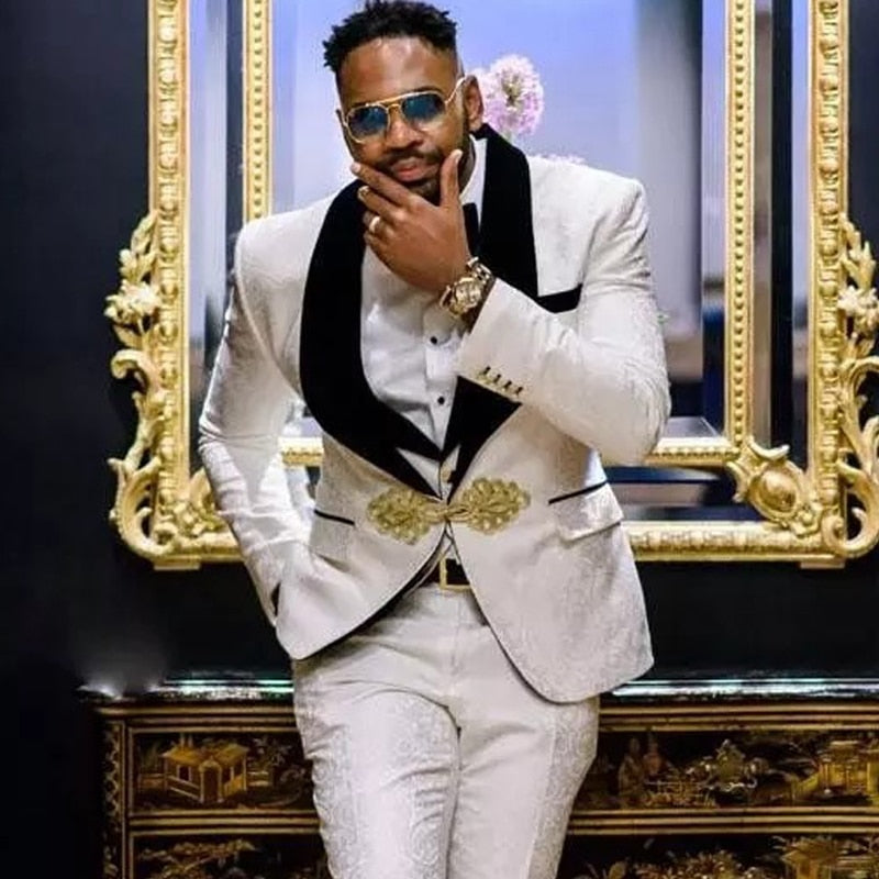 Men Tuxedo Wedding Dinner Slim Fit Men Suits Black Velvet Lapel 3 Pieces-Top Super Deals-Free Item Online