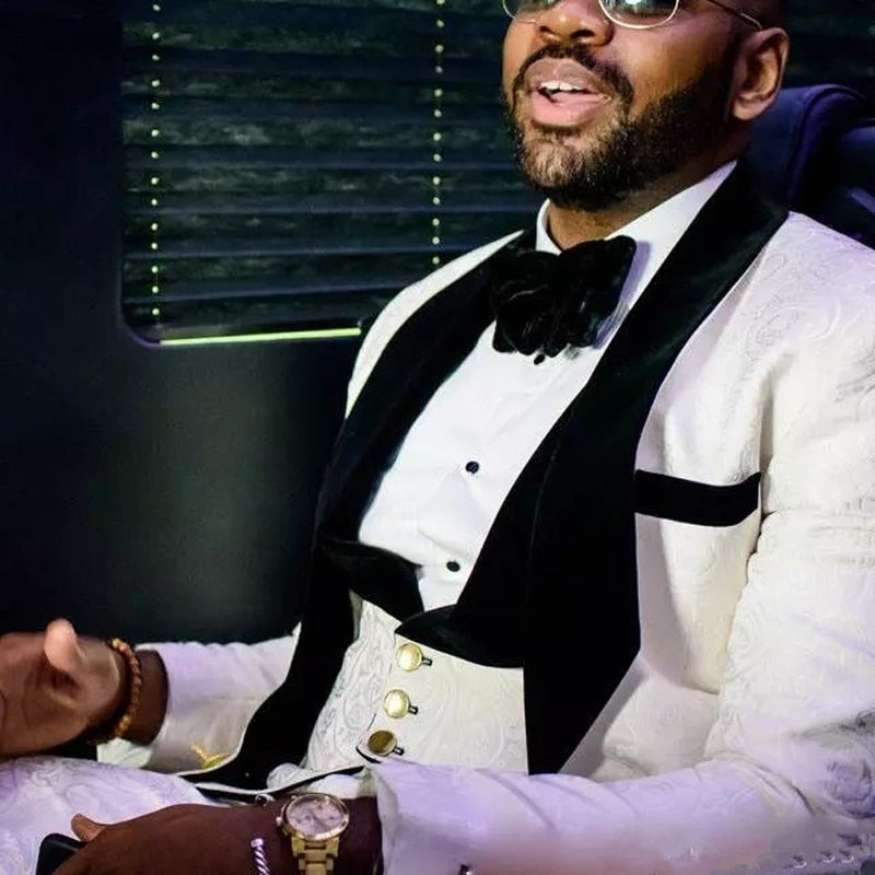 Men Tuxedo Wedding Dinner Slim Fit Men Suits Black Velvet Lapel 3 Pieces-Top Super Deals-Free Item Online