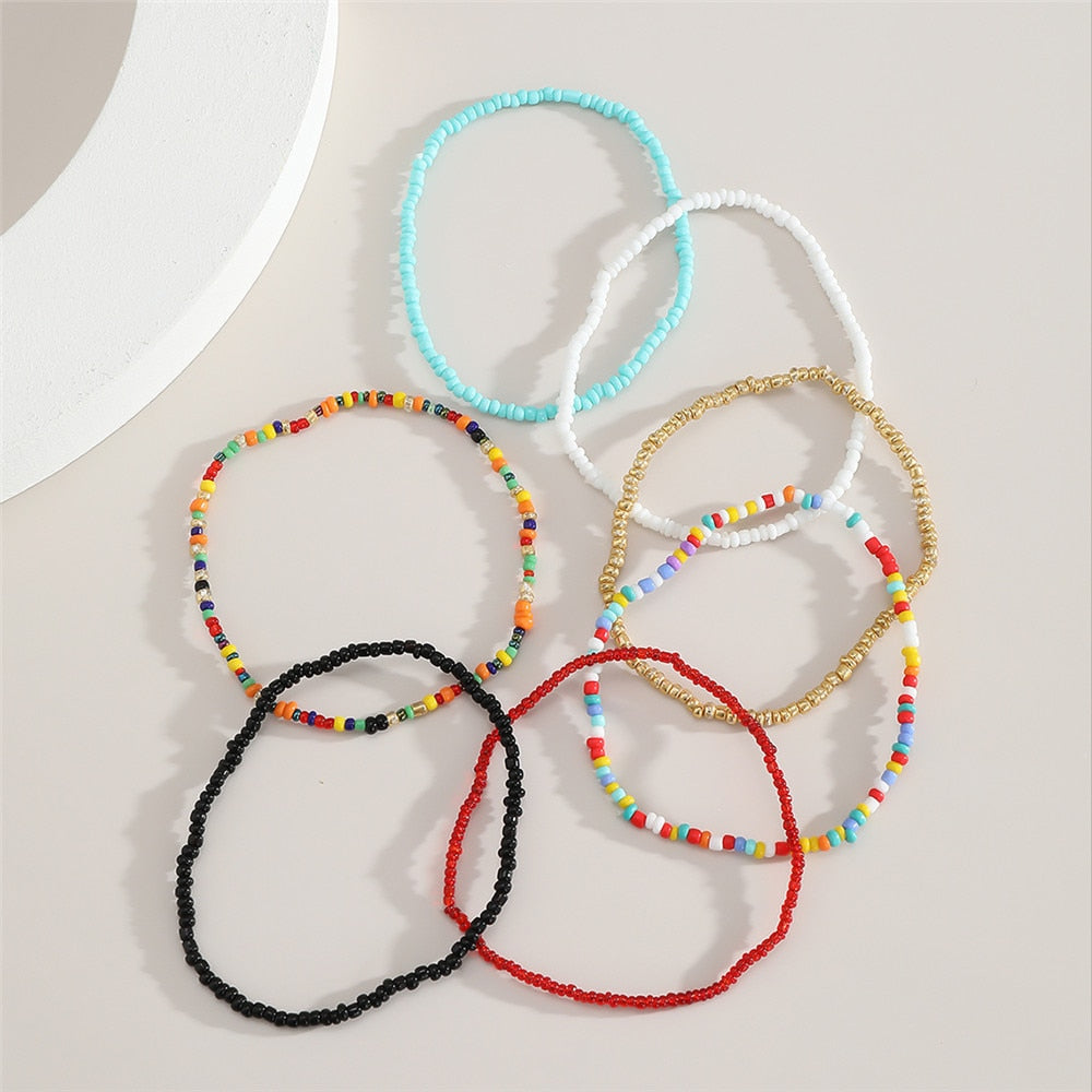 Bohemian Beaded Chain Elastic Anklet Bracelet