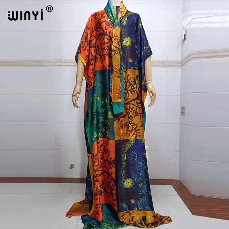 women Print Bohemia Hijab Loose Elegant Muslim Abaya dress Sexy Lady Party maxi