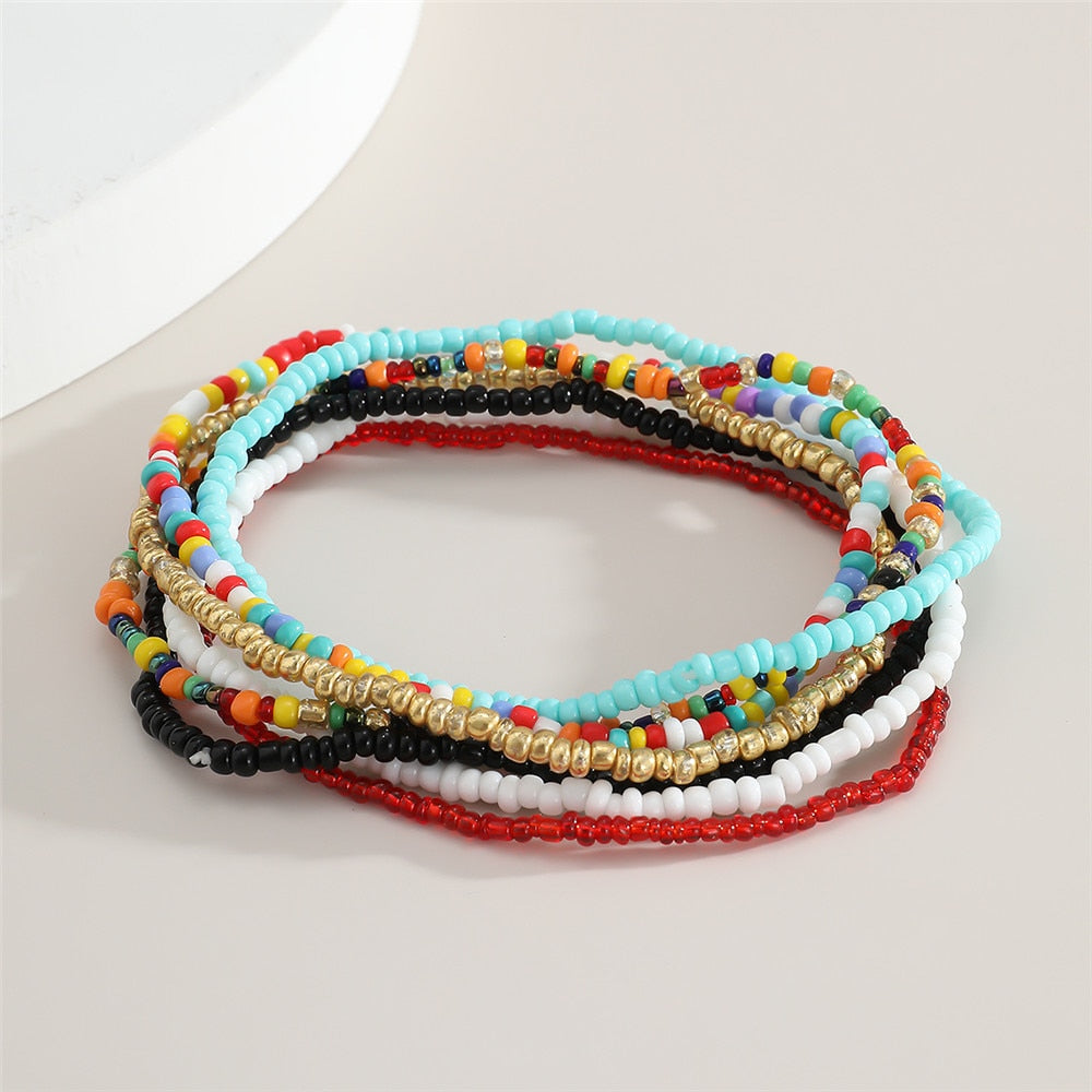 Bohemian Beaded Chain Elastic Anklet Bracelet