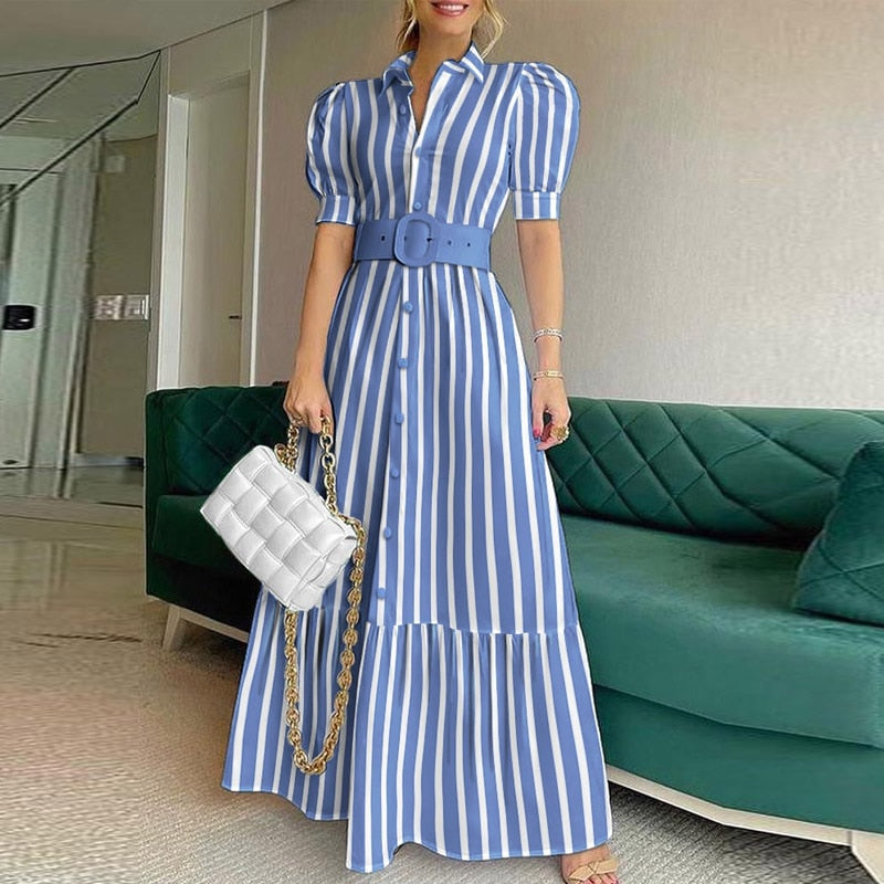 Fall Dress Puff Shoulder Party Long Dress