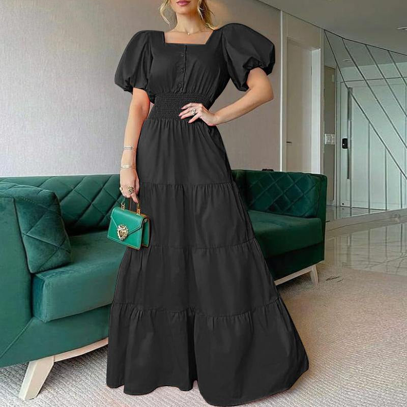 Fall Dress Puff Shoulder Party Long Dress