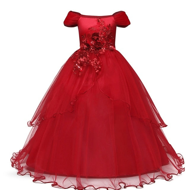 Red Girl Lace Christmas Birthday Party Dress Flower Wedding Gown Formal Kids Dresses For Girls Teen Clothes 6 14 Yrs