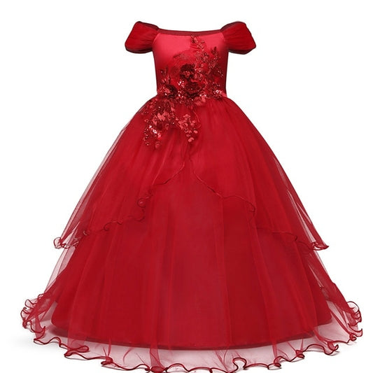 Red Girl Lace Christmas Birthday Party Dress Flower Wedding Gown Formal Kids Dresses For Girls Teen Clothes 6 14 Yrs