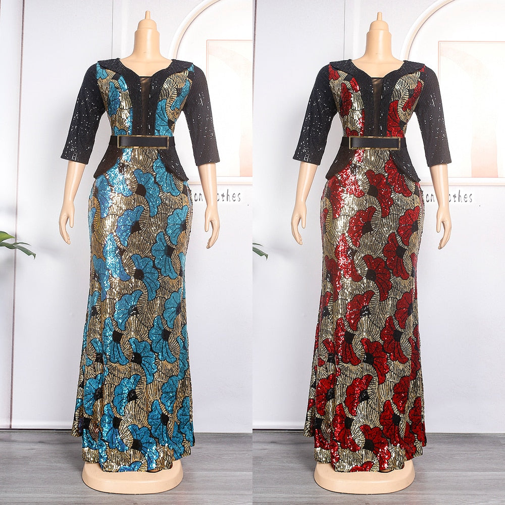 Women Plus Size Mermaid Dress Luxury Sequin Bodycon Evening Dresses