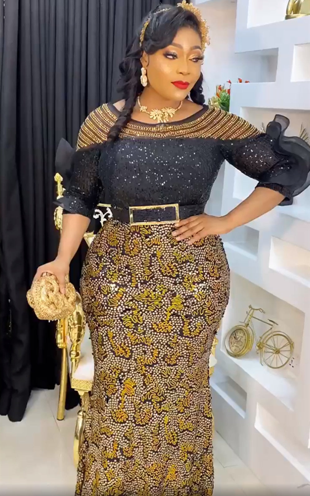 Plus Size Party Long Dresses Sequin Evening Gowns