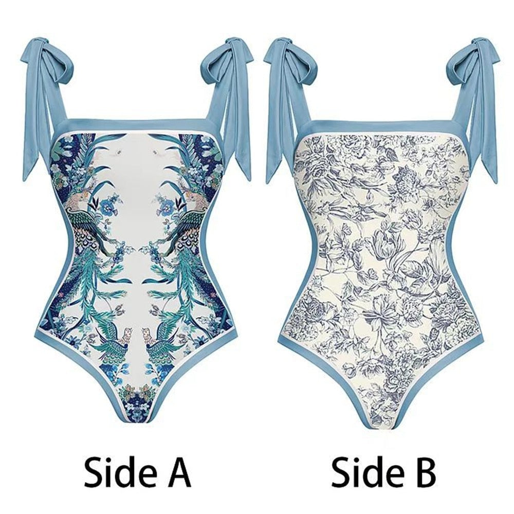 Bowknot One Piece Swimsuit Women Swimwear Skirt Cover Up Brazilian Bikini New Floral Print Beach Bathing Suit Set