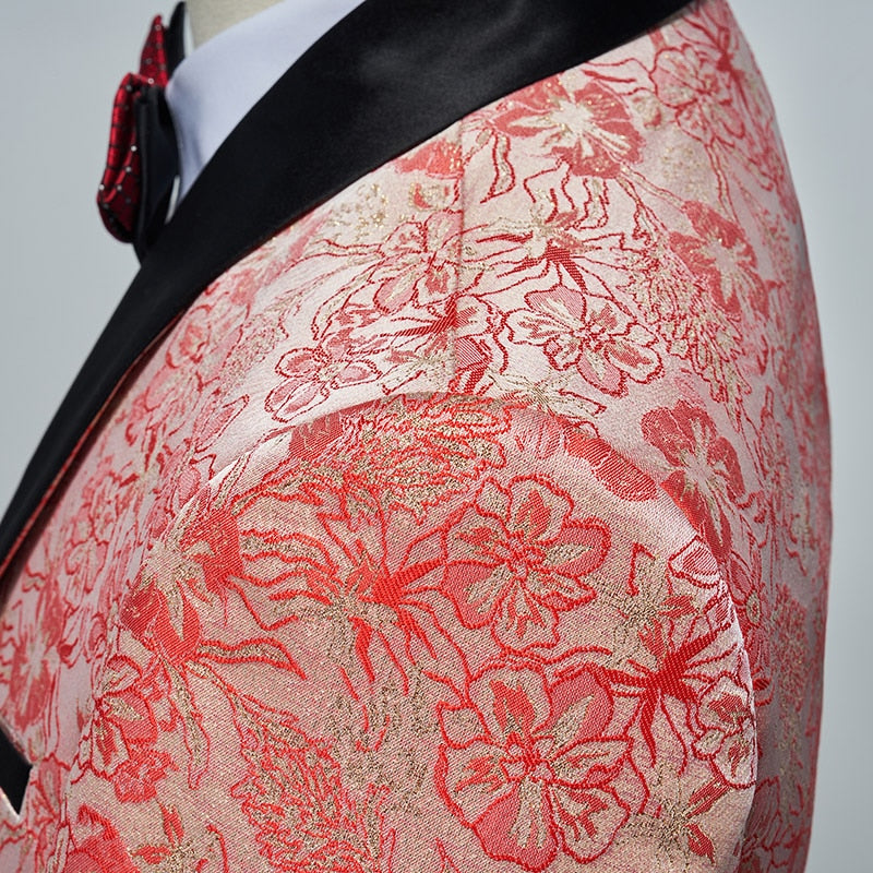 Blue Floral Pattern Suits Set-Tuxedos-Top Super Deals-Free Item Online