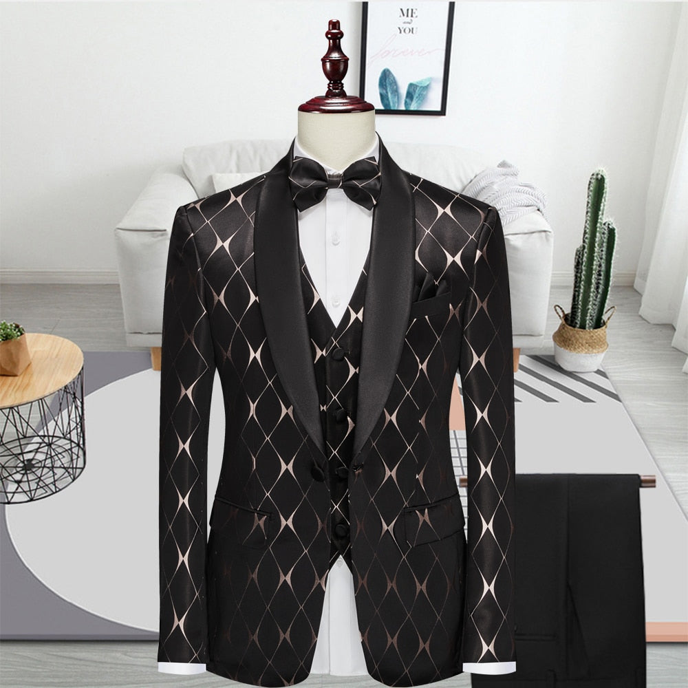 Suit Fashion Formal Business Slim Fit 3-Pieces Blazers Tuxedo Wedding Men Suits Groom Suit