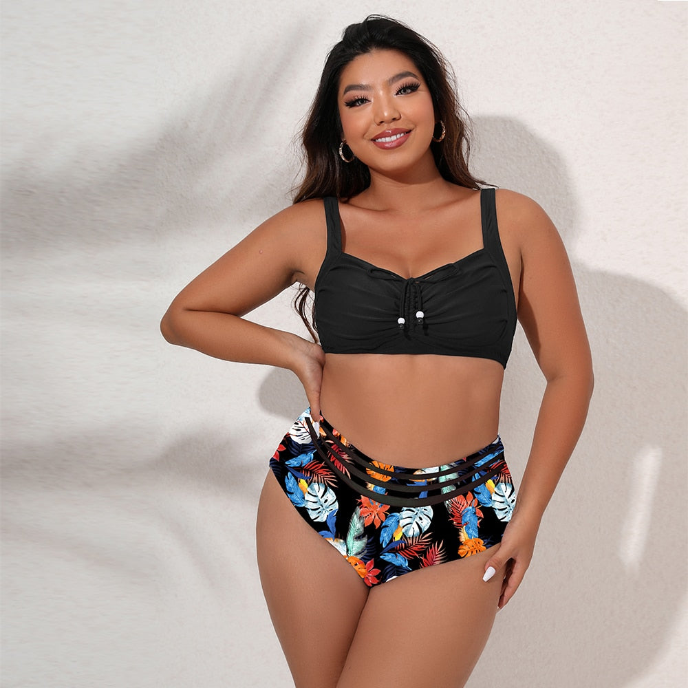 Plus Size Swimwear Women's Swimsuits Large Bathing Suits Two-piece High Waist Push Up Bikini Set