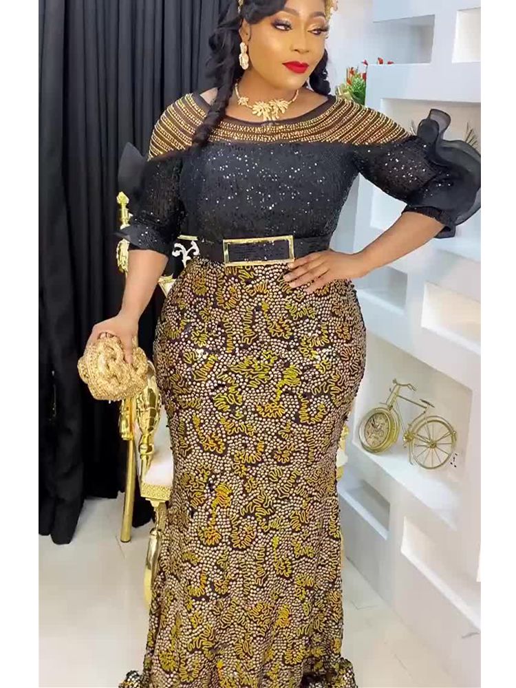 Plus Size Party Long Dresses Sequin Evening Gowns