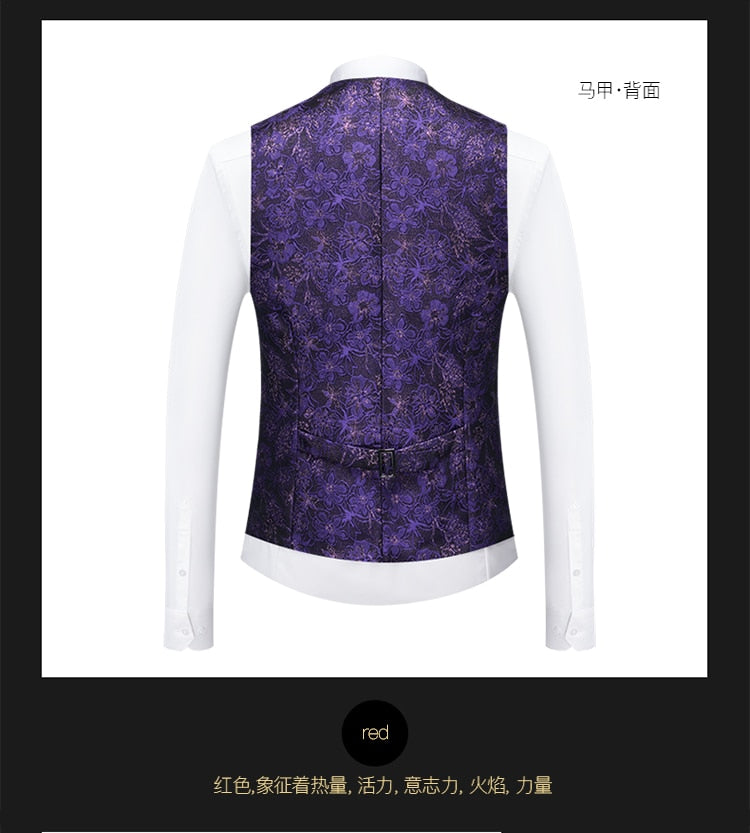 Blue Floral Pattern Suits Set-Tuxedos-Top Super Deals-Free Item Online