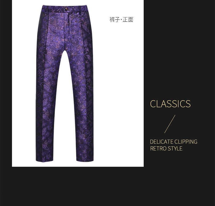 Blue Floral Pattern Suits Set-Tuxedos-Top Super Deals-Free Item Online