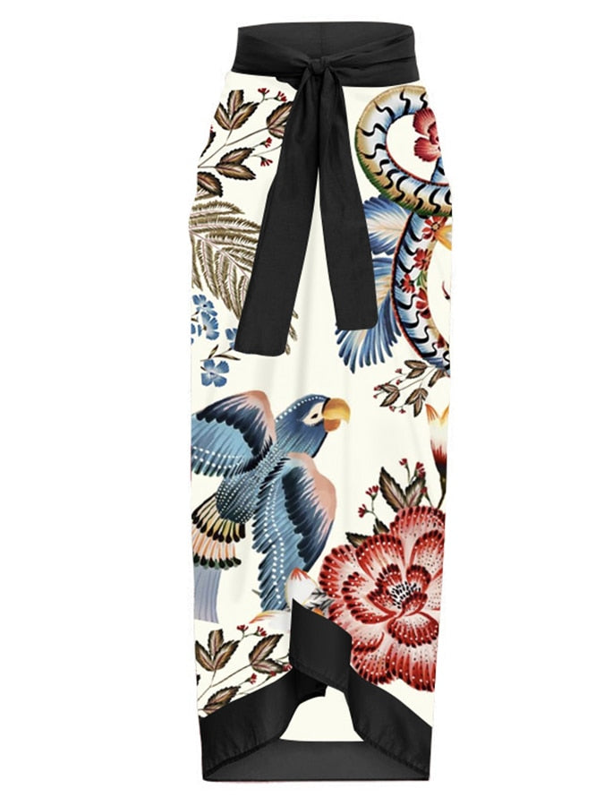 Floral Print One-Piece Swimsuit Set