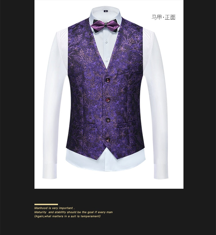 Blue Floral Pattern Suits Set-Tuxedos-Top Super Deals-Free Item Online