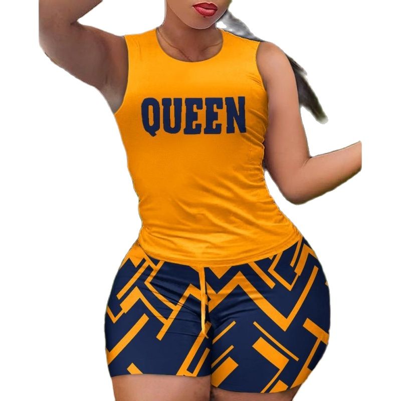 Hot Pants Two Piece Set 2023 Summer Fashion Casual Printing Quick Drying Sports Fitness Top Shorts Female Suit
